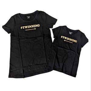 3/$20 Girls Mommy & Me Black T-Shirt Foil "Twinning" Matching Set